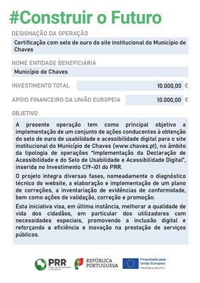 Certificação com selo de ouro do site institucional do Município de Chaves